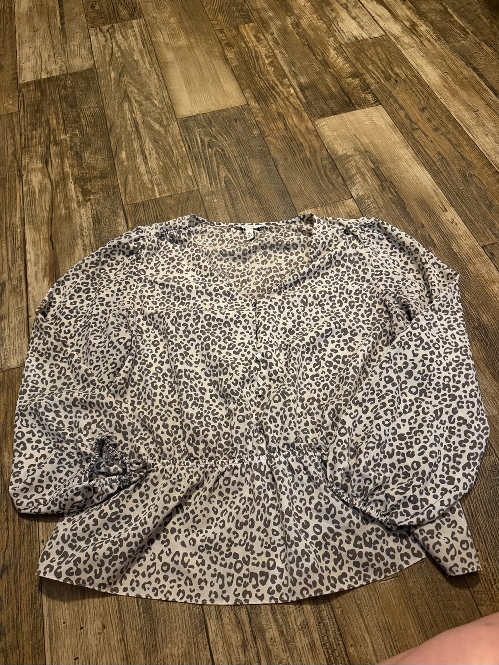 Nine West Taupe and Dark Gray Leopard Print Peplum Top